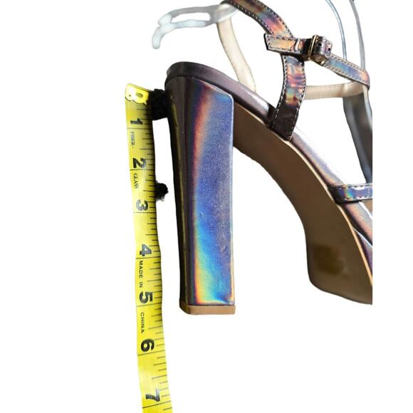 HALSTON Sardinia Vegan Leather Platform Heels size 9 metallic ombre - Picture 4 of 6